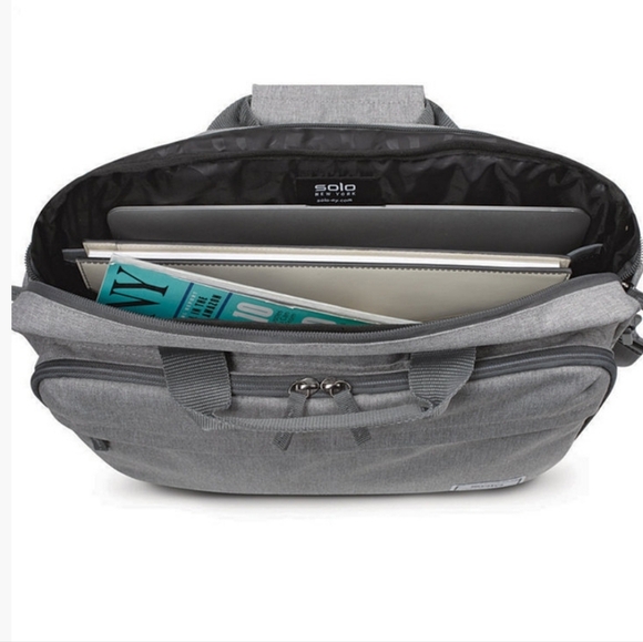 Solo New York Gray Re:New Recycled Adjustable Straps Laptop Briefcase Size 15.6" - Picture 13 of 14